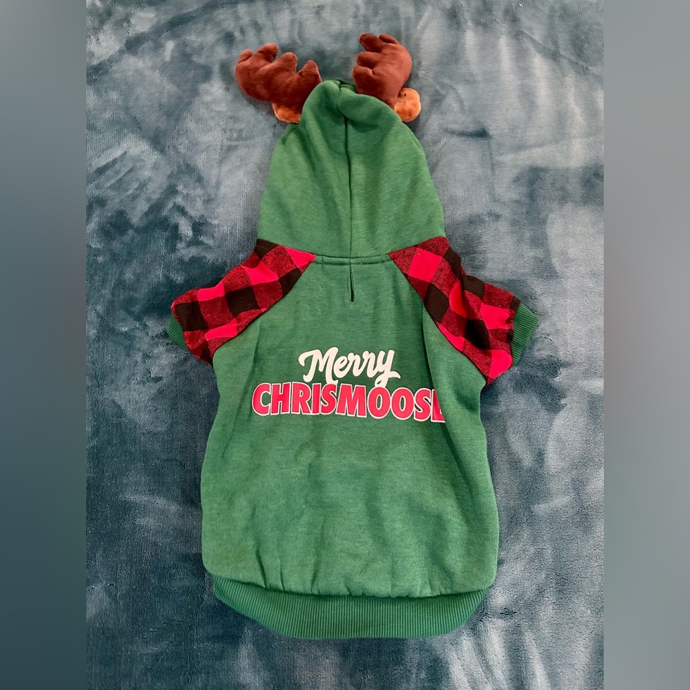 Green Merry Chrismoose Dog Hoodie